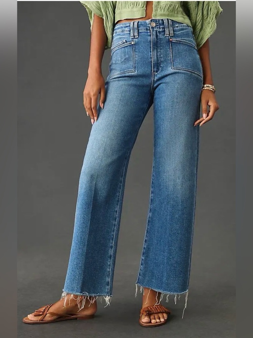 PAIGE Anessa Petite High Rise Wide Leg Patch Pocket Jeans 24Petite